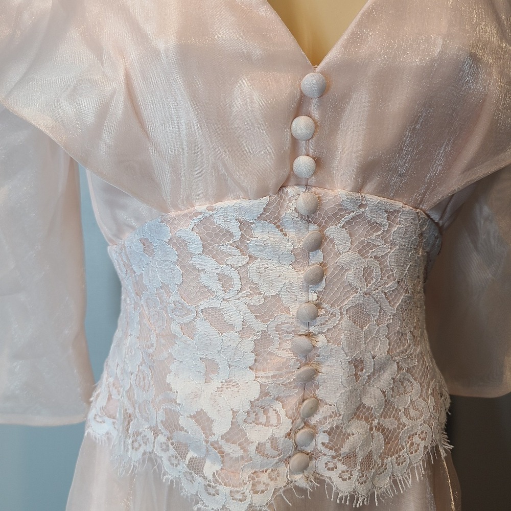 Fairy Maxi Dress Pink Lace Dreamy Women Ren Faire 70s 90s Sz 6 Ethereal Coquette - Picture 5 of 11